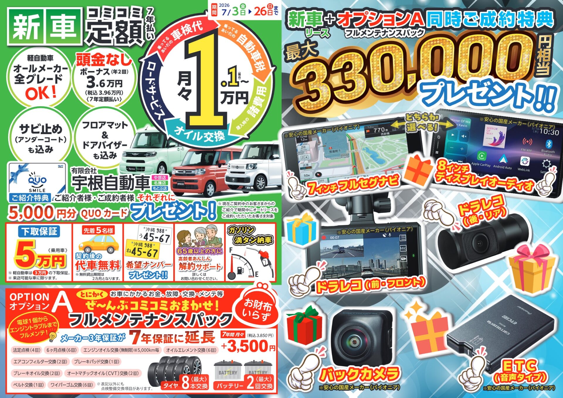 新車リースご成約特典